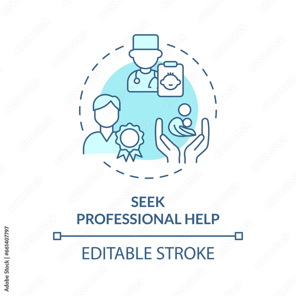 2D editable thin line icon seek professional help concept, isolated monochromatic vector, blue illustration representing parenting children with health issues. 2D editable thin line icon seek professional help concept, isolated monochromatic vector, blue illustration representing parenting children with health issues.