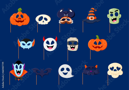Cartoon halloween photo booth masks with props