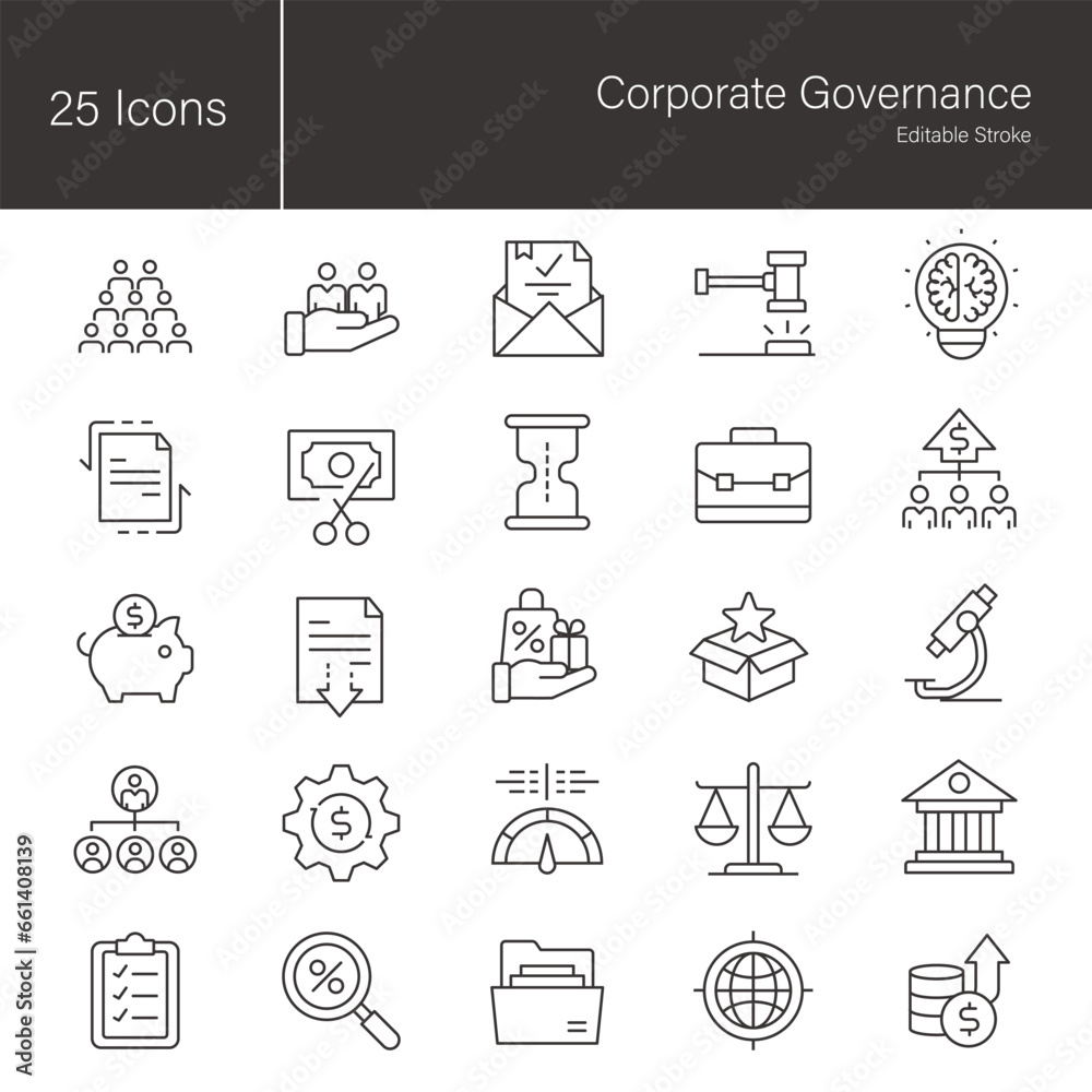 Corporate Governance line icon set.  25 editable stroke vector graphic elements, stock illustration Icon, Business, Government, Business, Law, Human Resources