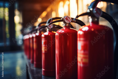 Group of tank of fire extinguishers, Emergency equipment when fire.  photo