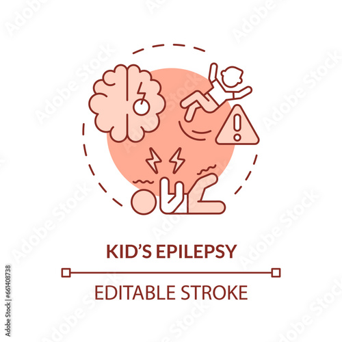 2D editable thin line icon kids epilepsy concept, isolated monochromatic vector, red illustration representing parenting children with health issues.
