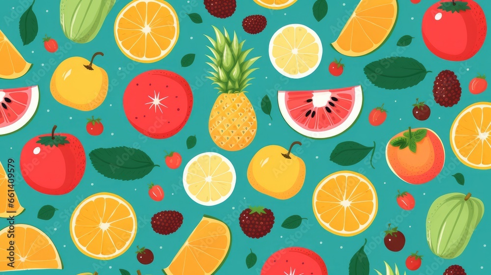 Fruits pattern background, AI generated Image Fruits pattern background, AI generated Image