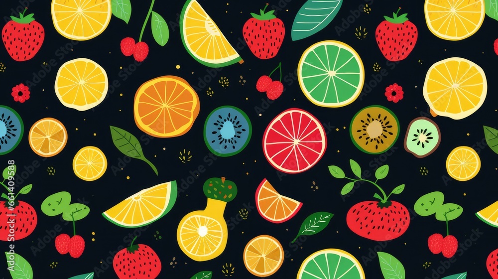 Fruits pattern background, AI generated Image Fruits pattern background, AI generated Image