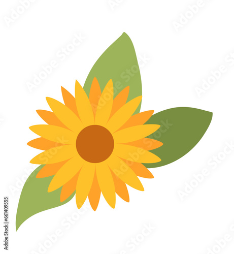 Yellow Sunflower with Green Leaves