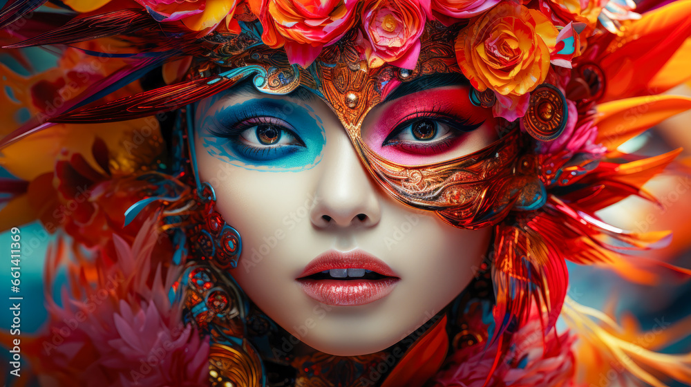 Woman Fashion Beautiful Elegant Romantic Glamour Makeup Style Colorful Face Closeup