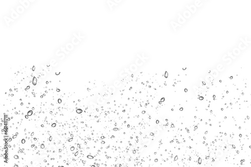 Wassertropfen Regentropfen regnerischer Nebel kleine Tröpfchen Tropfen auf transparentem durchsichtigem Hintergrund
