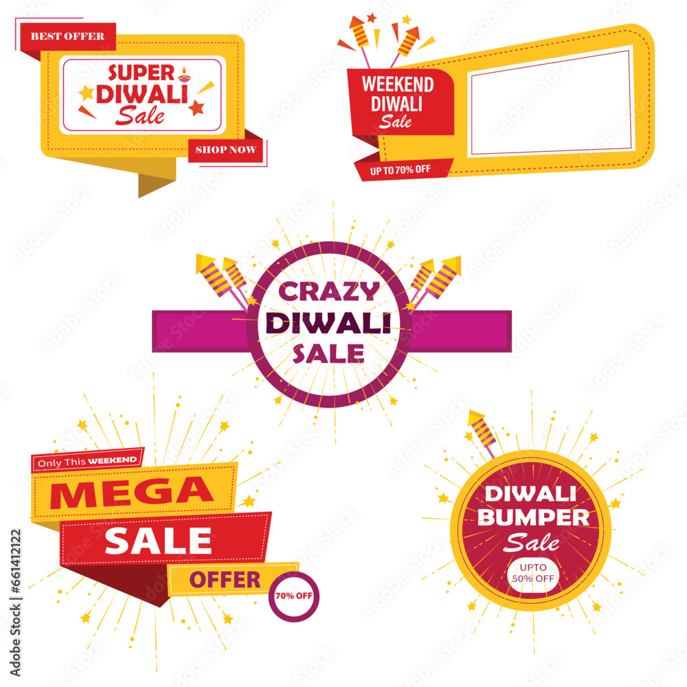 Vector illustration Diwali sale callouts banner set template