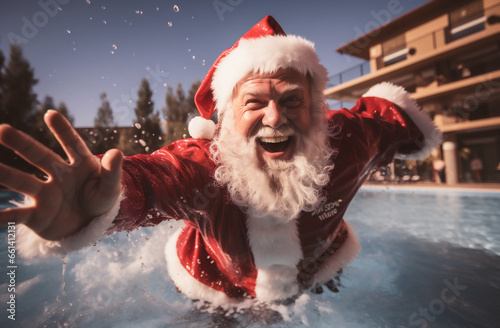 Santa Claus in the swimming pool photo