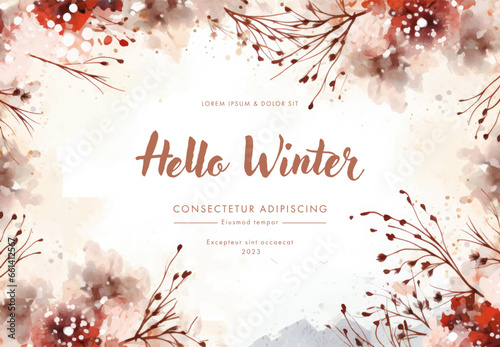Winter greeting card with fir branches, berries and cones. Vector illustration.