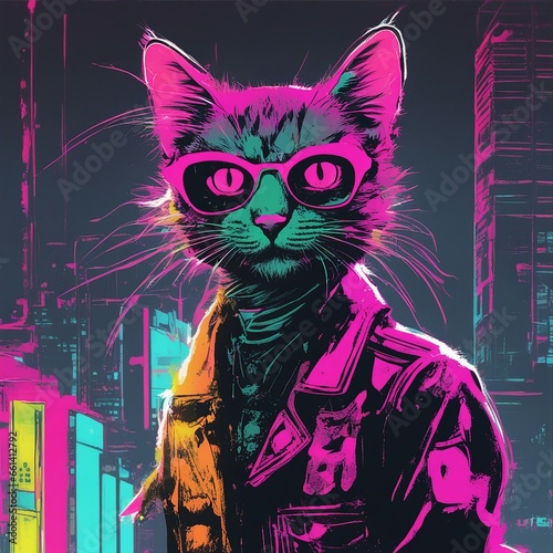 neon punk anthropometric cat