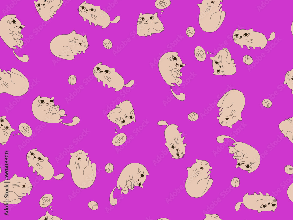 Pattern in the form of a cat on a pink background. Drawing of cats in different poses on a pink background. Vector graphics. Illustration EPS 10 Pattern in the form of a cat on a pink background. Drawing of cats in different poses on a pink background. Vector graphics. Illustration EPS 10