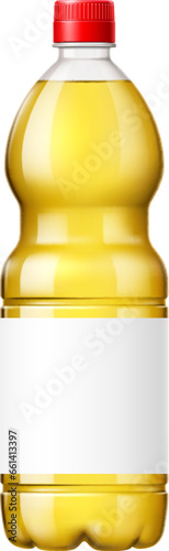 Sunflower oil bottle mockup, 3d vector design