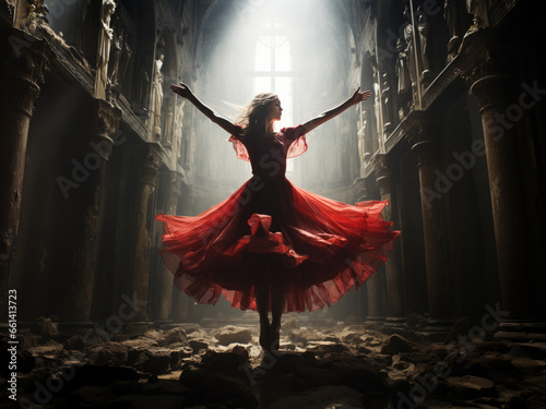 Ethereal Elegance. A Dancer's Passion Illuminated in a Gothic Cathedral's Light