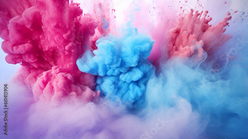 Explosion of pink and blue powder.