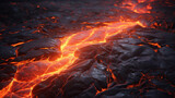lava flows down the rock surface, photorealistic