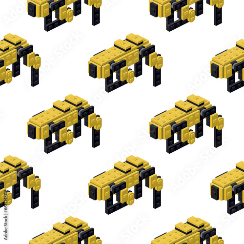 Pattern of modern robotic dogs in isometry on a white background. Vector
