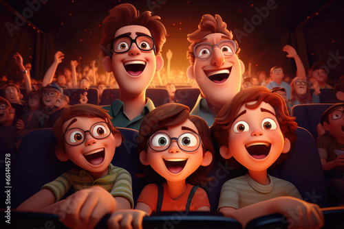 Joyful family watching movie in cinema