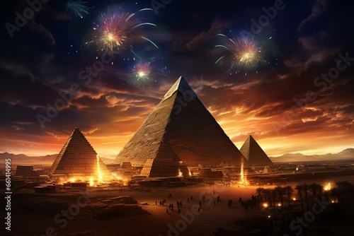 New Year Celebration at Th Great Pyramid of Giza  Ejypt New Year Celebration fireworks