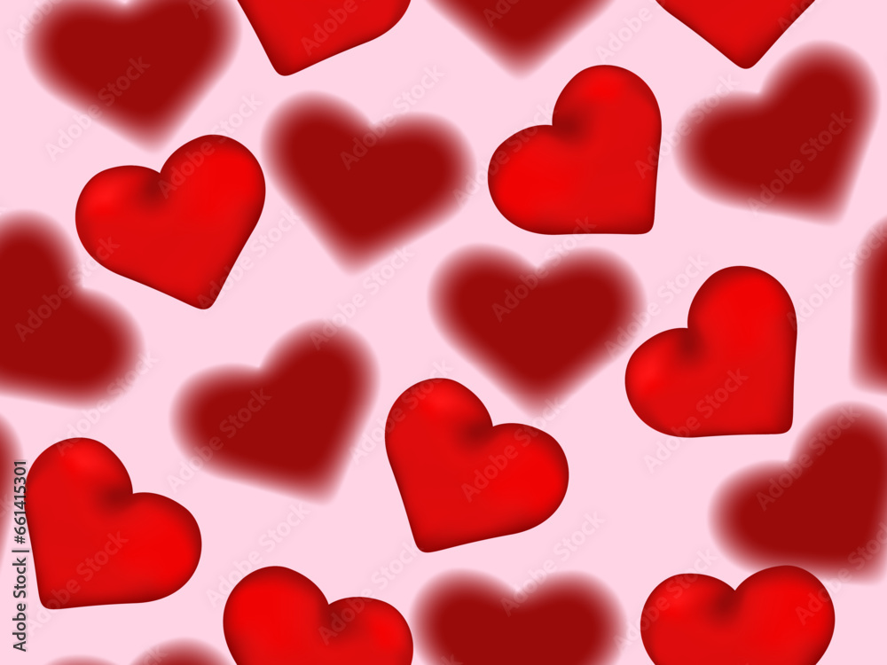 Seamless pattern of red volumetric hearts and blurred background. Vector illustration Seamless pattern of red volumetric hearts and blurred background. Vector illustration