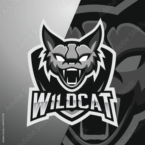 Wild Cat Mascot Logo Emblem Badge Esport Logo Game Design. Identity for gamer streamer team club