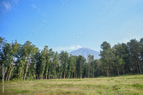 Mount Slamet seen from the Limpakuwus forest, Banyumas Regency, Indonesia