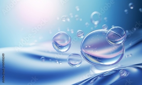 Cosmetic Essence, Liquid bubble, Molecule inside Liquid Bubble on water background, 3d rendering, Generative AI