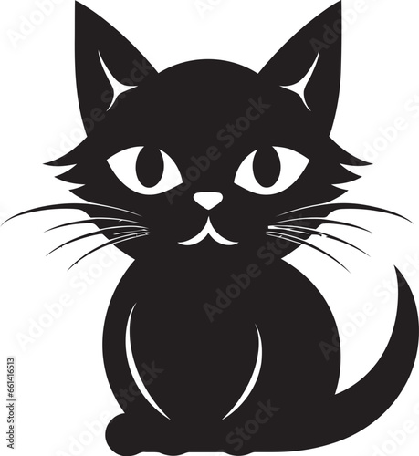 Whiskered Monochrome Badge Graceful Cat Impression