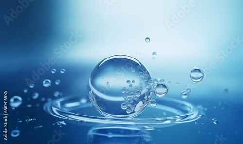 Cosmetic Essence  Liquid bubble  Molecule inside Liquid Bubble on water background  Generative AI