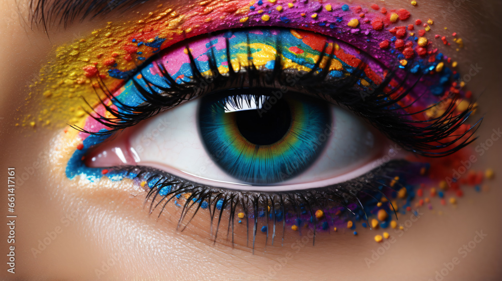 Female eye close-up with bright fashion makeup