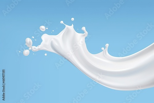 white milk or yogurt splash in wave shape isolated on blue background  3d rendering Include clipping path  Generative AI