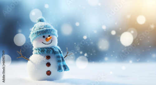 Seasonal holiday cold year christmas winter snowman new white blue snow © VICHIZH