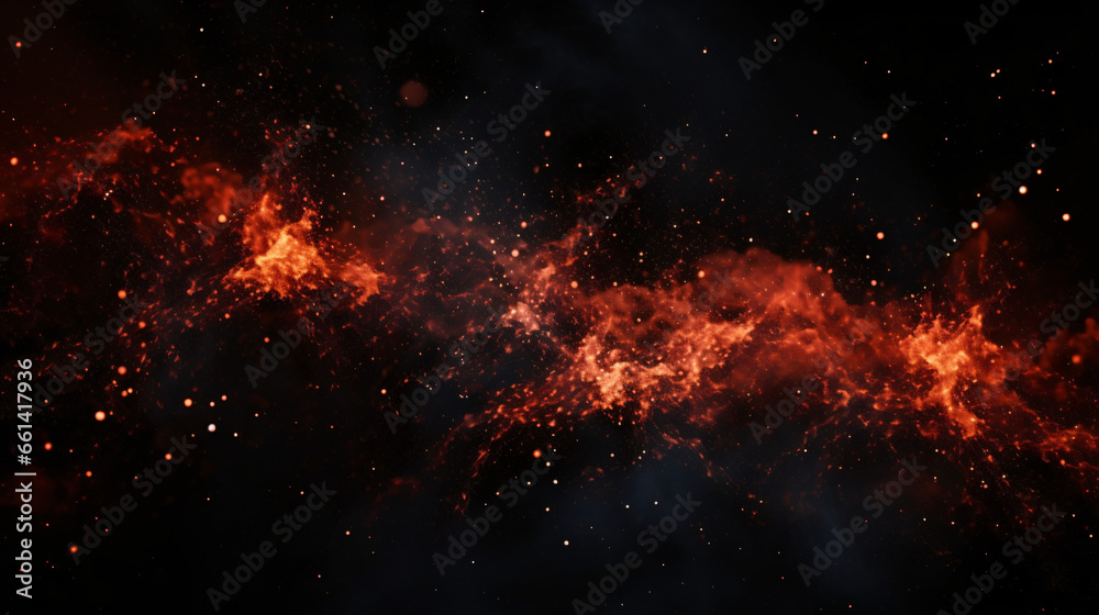 Fire embers particles over black background