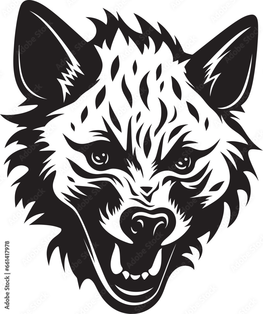 Obraz premium Eyes of the Crafty Stalker of Ferocity Vectorized Monochrome Hyena Icon of Cunning