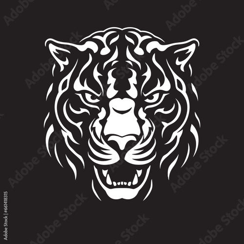 Fototapeta Naklejka Na Ścianę i Meble -  Geometric Emblem of Power in Black Simplicity of Feline Hunters Majesty in Black and White