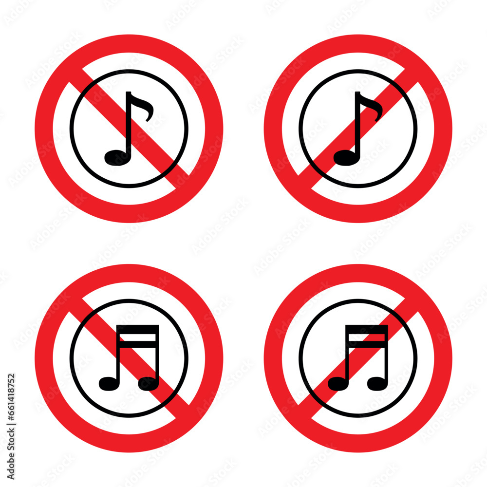 Prohibiting music icon vectors on an isolated background. Prohibiting music icon vectors on an isolated background.
