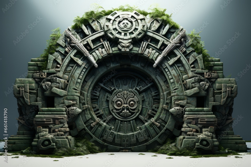 Ancient temple tunnel with ornate carvings and mysterious artifacts, Generative AI