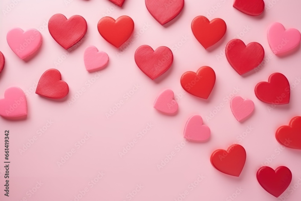 Pink and red hearts on a pink background