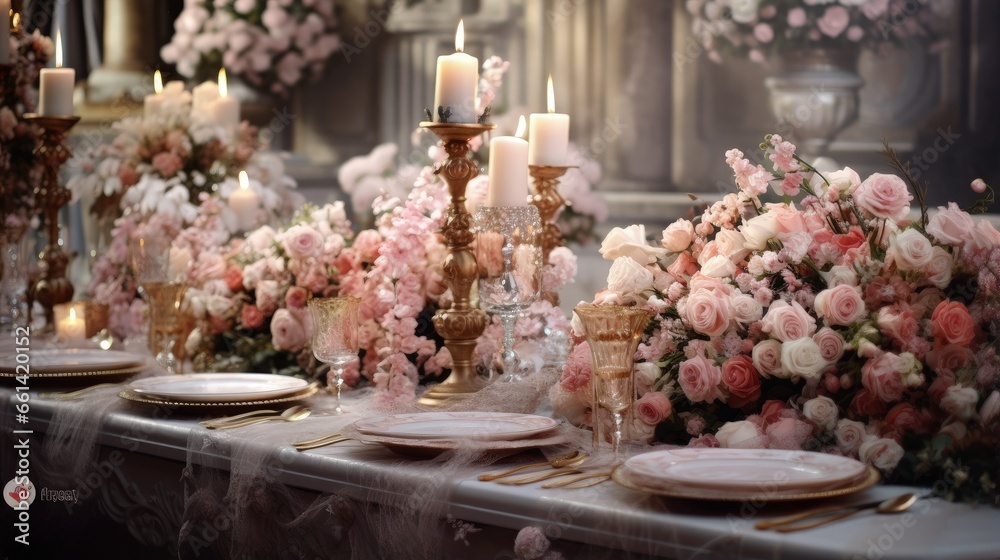 Beautiful wedding table decoration and wedding table setting