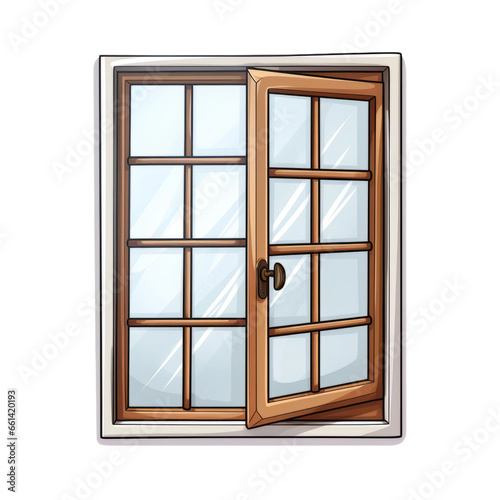 Wooden window Vector illustration isolated on white background Cartoon style