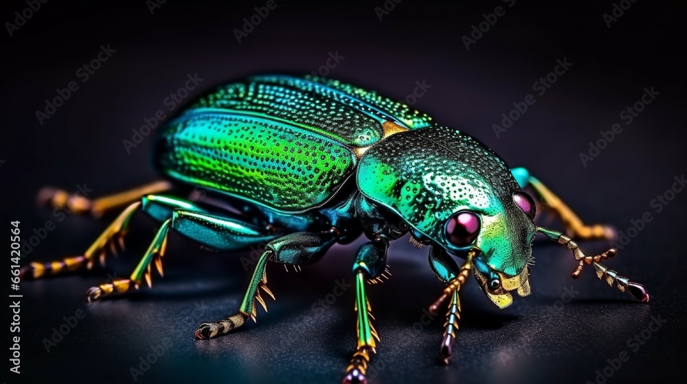 Naklejka premium Green beetle isolated on white, macro close up of Dicronorrhina micans, collection beetles, insects, Cetoniidae, coleoptera