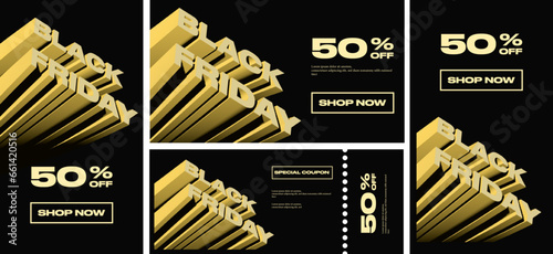 Golden Black Friday Sale Cards. Exclusive Black & Gold Voucher. Special Coupon for Black Friday.