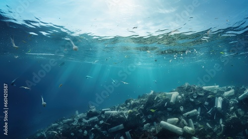Plastic water bottles pollution in ocean (Environment concept) © HN Works