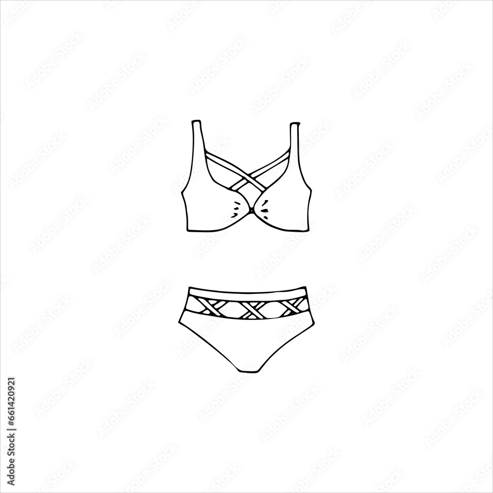 Hand-drawn bra and panties. Hand-drawn women's lingerie. Vector sketch illustration isolated on a white background.