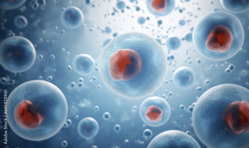 3d rendering of Human cell or Embryonic stem cell microscope background, Generative AI 3d rendering of Human cell or Embryonic stem cell microscope background, Generative AI