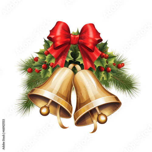 christmas bells with red ribbon isolated