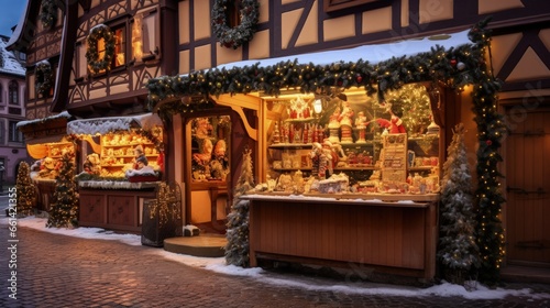 Colmar, Alsace. Marche de Noel is famous alsacian Christmas Market with gingerbread houses and local craftsmen, beautiful Europe.