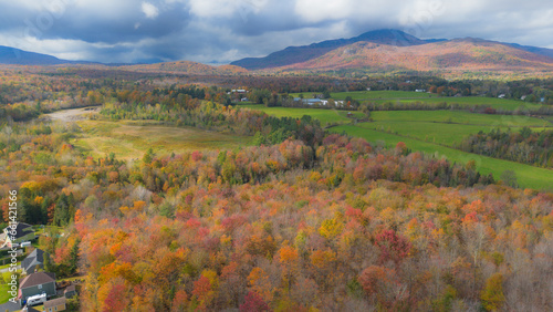 Aerial view of part of the Canadian countryside in Quebec in the fall