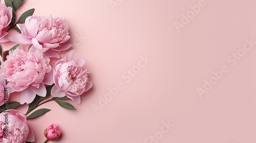 Beautiful peony flowers on pink background. Aesthetic minimalist flower composition. Valentine's Day, Mother's Day holiday concept © HN Works