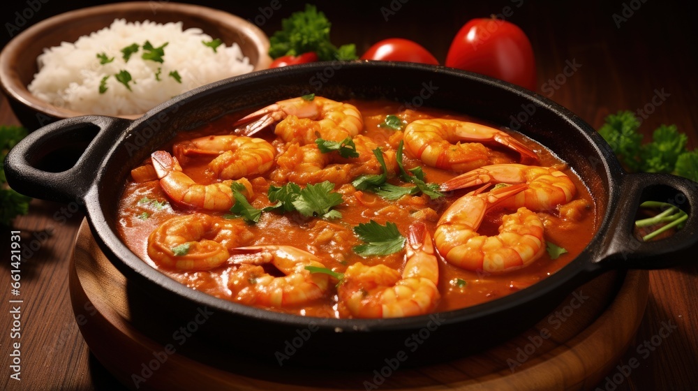 Shrimp stew, usually served with rice, mush and manioc flour. Traditional dish of Brazilian cuisine and consumed throughout the Brazilian coast.