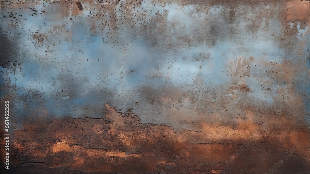 Oxidized metal surfaces with acid to make some corrosion effect or rustic finishes with blue metal surfaces. This effect is well known and widely used in industrial architecture or industrial interior - obrazy, fototapety, plakaty 